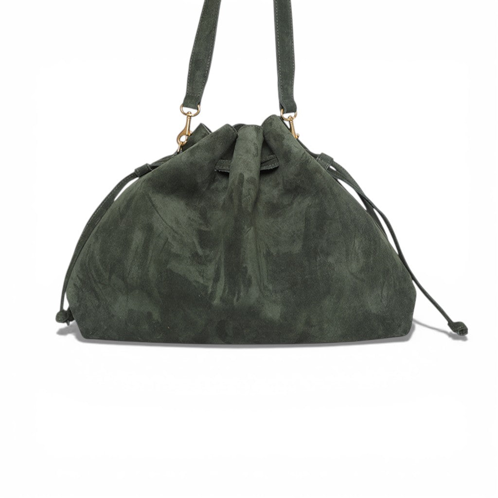 Aurelia Drawstring in Forest Italian Leather Backed Suede