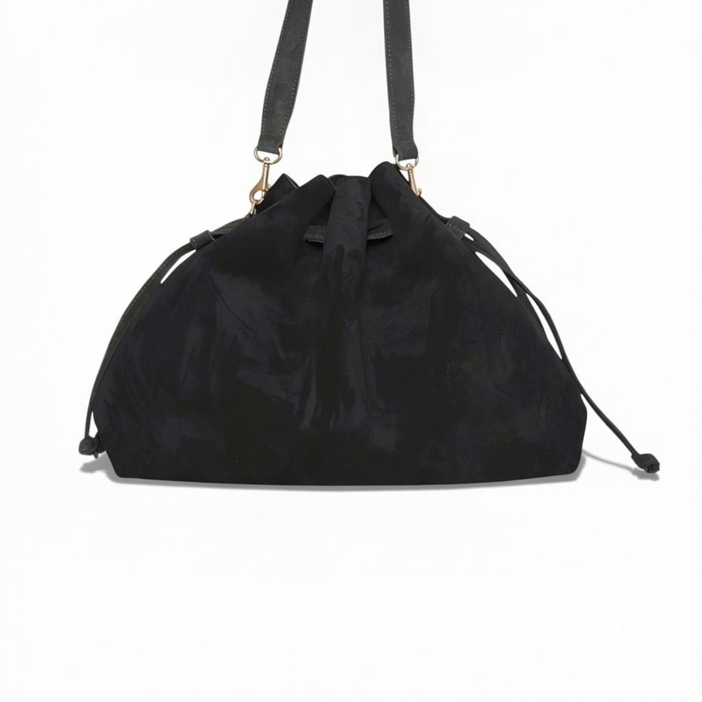 Aurelia Drawstring in Black Italian Leather Backed Suede
