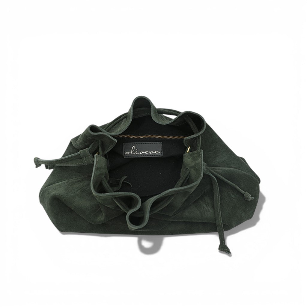 Aurelia Drawstring in Forest Italian Leather Backed Suede