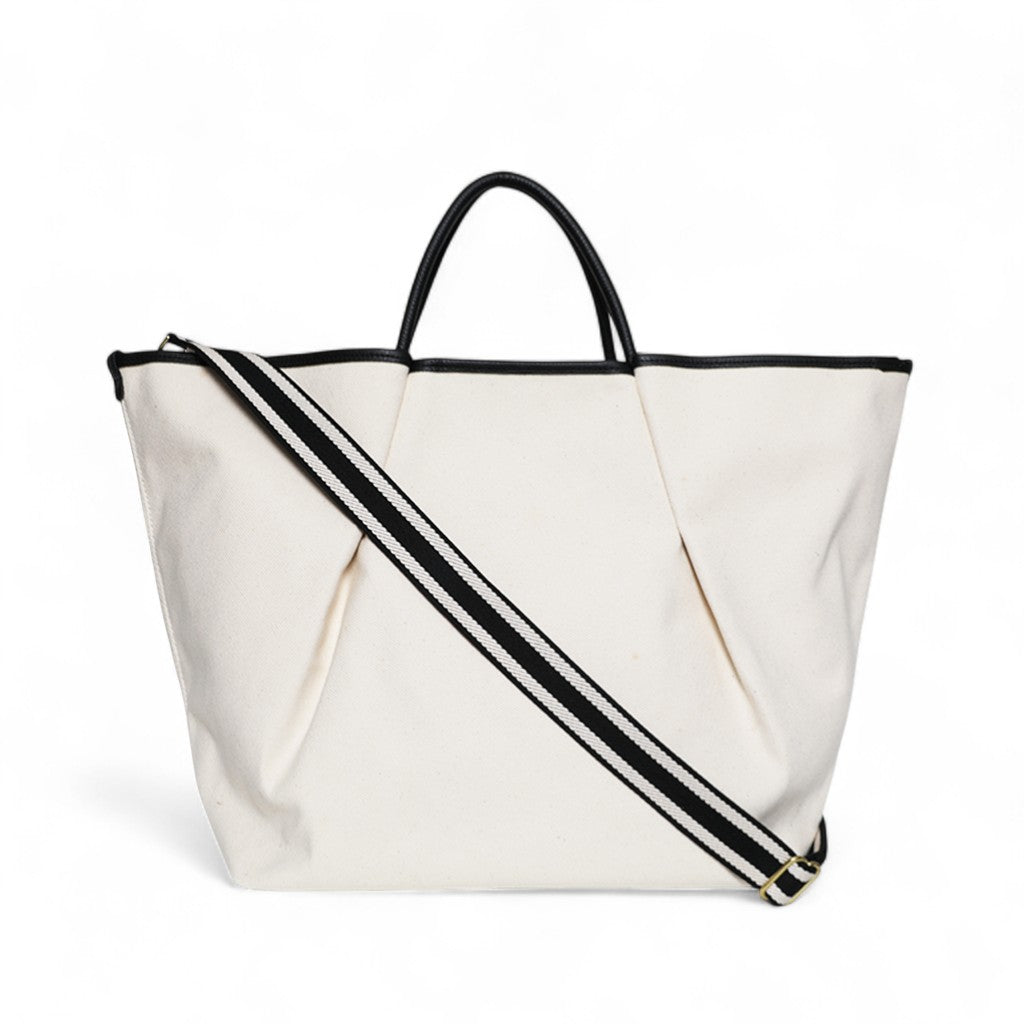 Soleil Weekender with Crossbody in Natural Canvas with Black Buffalo Cowhide