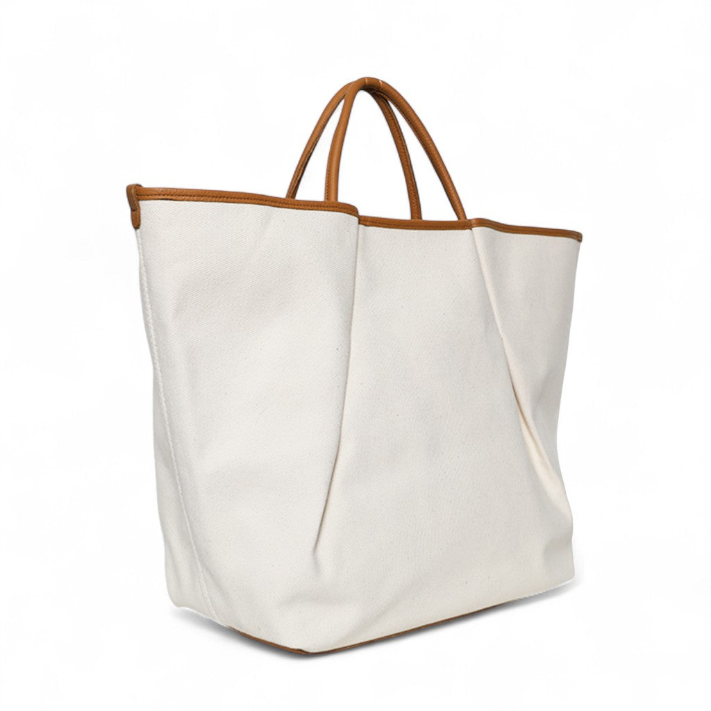 Soleil Weekender with Crossbody in Natural Canvas with Miel Buffalo Cowhide
