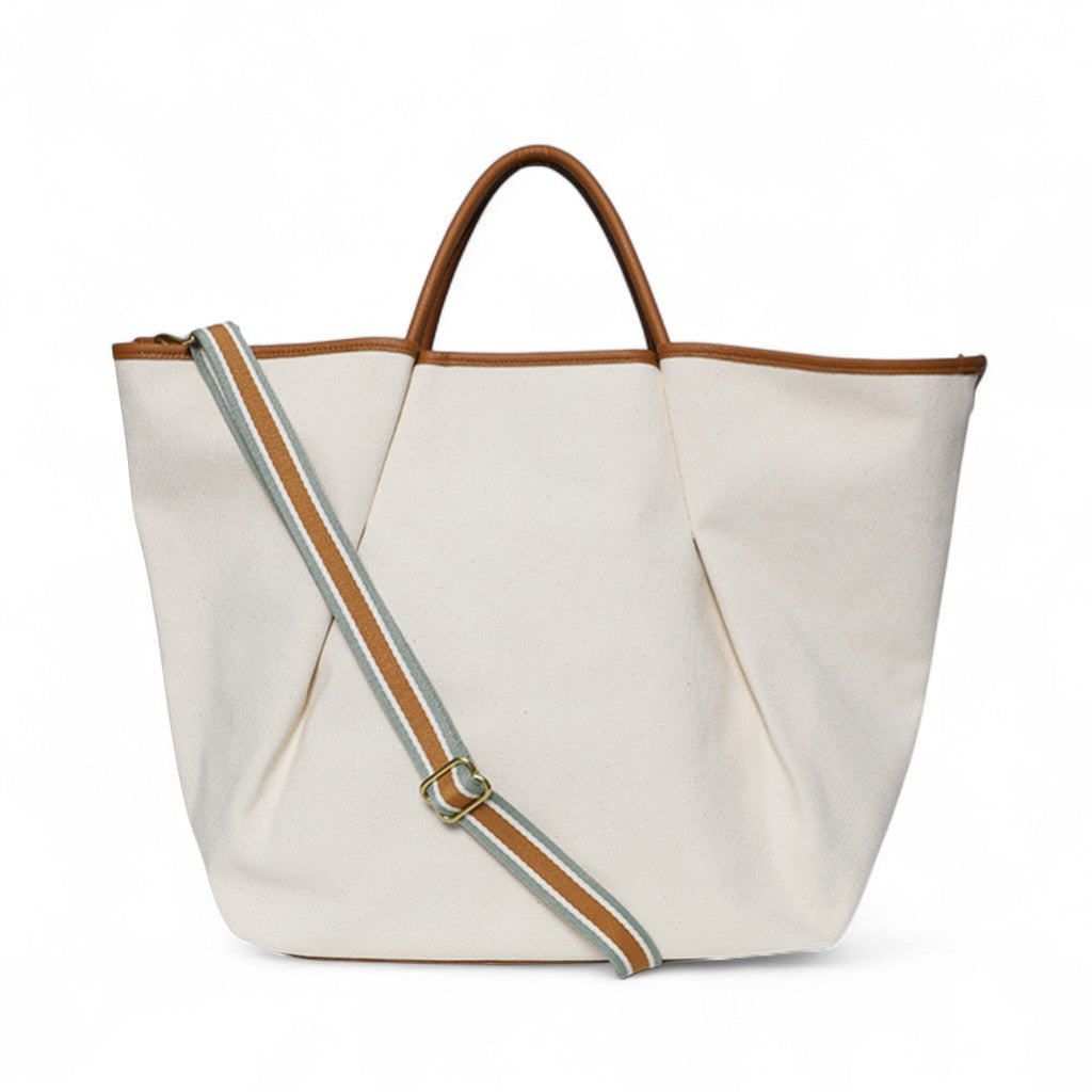 Soleil Weekender with Crossbody in Natural Canvas with Miel Buffalo Cowhide
