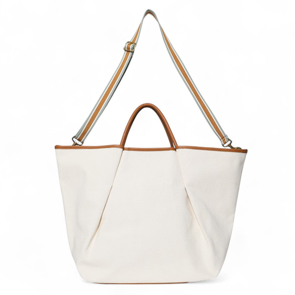 Soleil Weekender with Crossbody in Natural Canvas with Miel Buffalo Cowhide