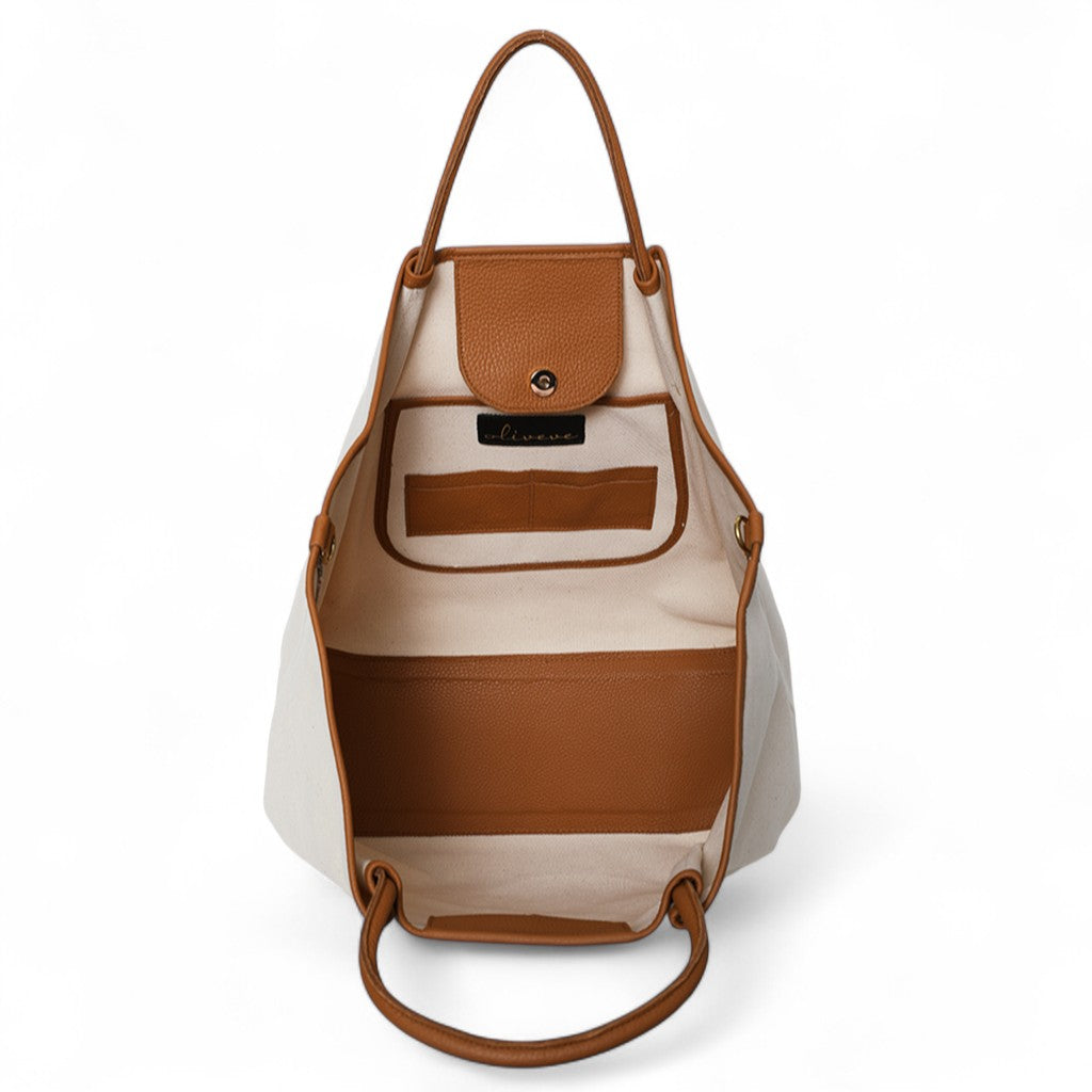 Soleil Weekender with Crossbody in Natural Canvas with Miel Buffalo Cowhide