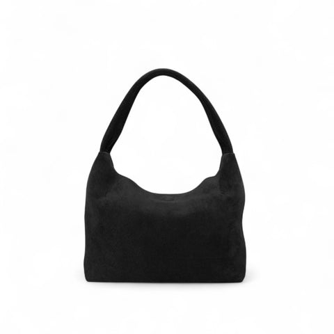 Alessia Shoulder Bag in Black Italian Leather Backed Suede