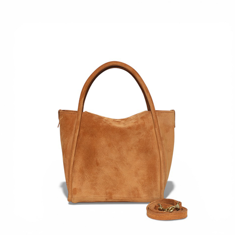 Serena Satchel Crossbody in Cuoio Italian Leather Backed Suede