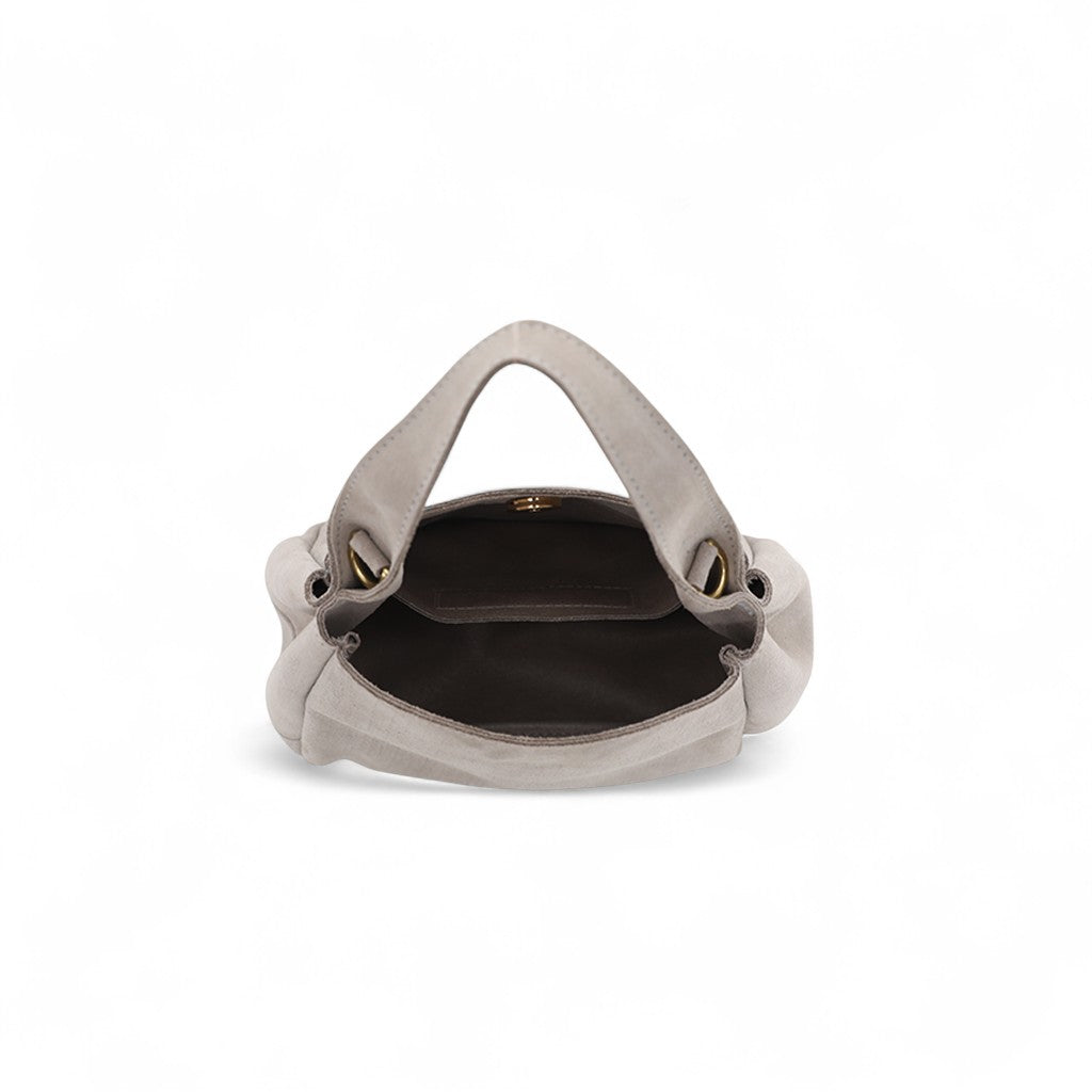 Tracy Top Handle Crossbody in Moonbeam Italian Leather Backed Suede