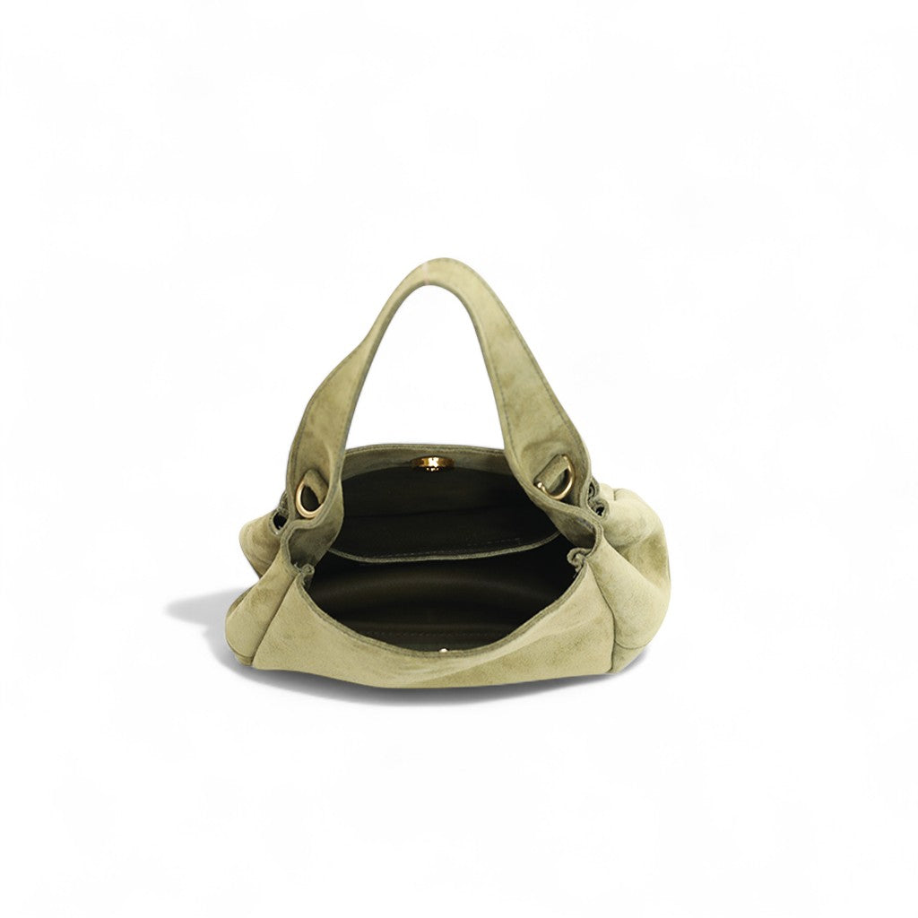 Tracy Top Handle Crossbody in Olive Italian Leather Backed Suede
