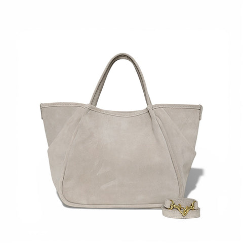 Vittoria Tote in Moonbeam Italian Leather Backed Suede