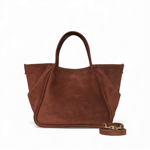 Vittoria Tote in Espresso Italian Leather Backed Suede
