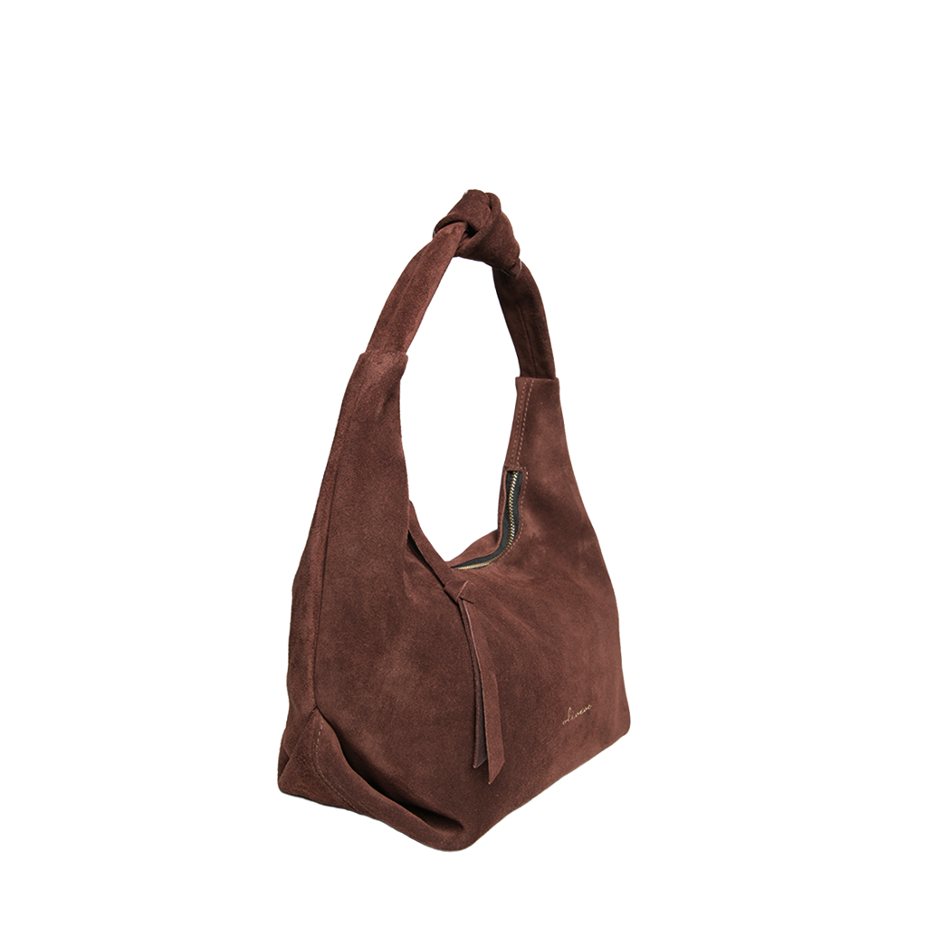 Nora Knot Bag in Espresso Italian Leather Backed Suede