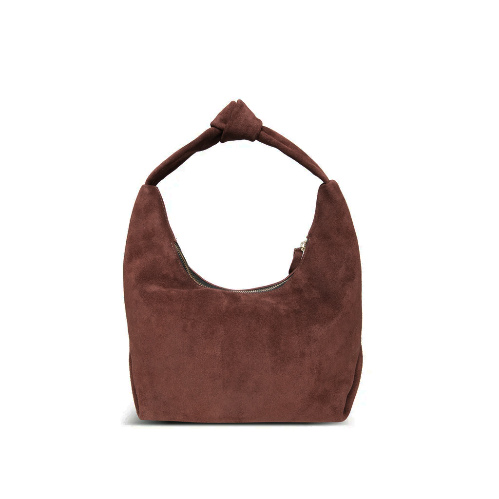 Nora Knot Bag in Espresso Italian Leather Backed Suede