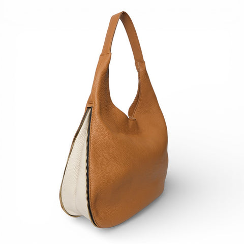 Eleanora Expandable Hobo in Miel with Lamb Italian Buffalo Cowhide