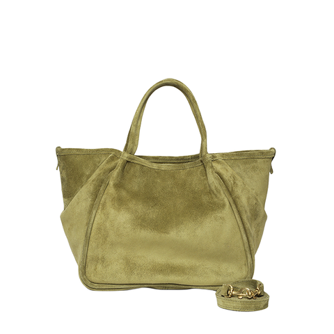 Vittoria Tote in Olive Italian Leather Backed Suede