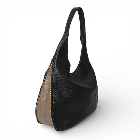 Eleanora Expandable Hobo in Black with Portobello Italian Buffalo Cowhide
