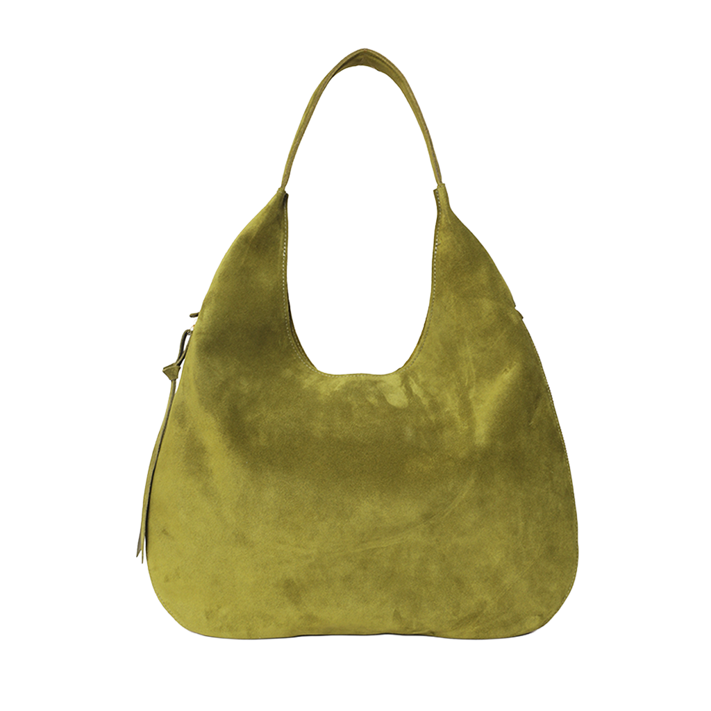 Eleanora Expandable Hobo in Avocado with Macadamia Italian Leather Backed Suede