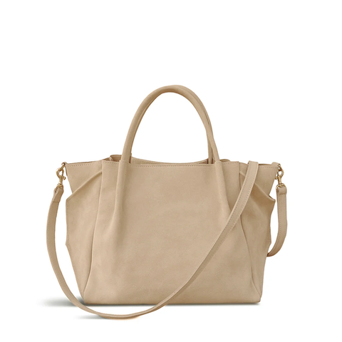 Zoe Tote in Macadamia Italian Leather Backed Suede
