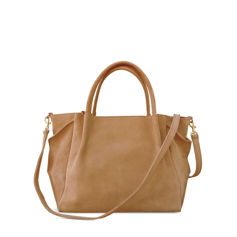 Zoe Tote in Pane Italian Leather Backed Suede