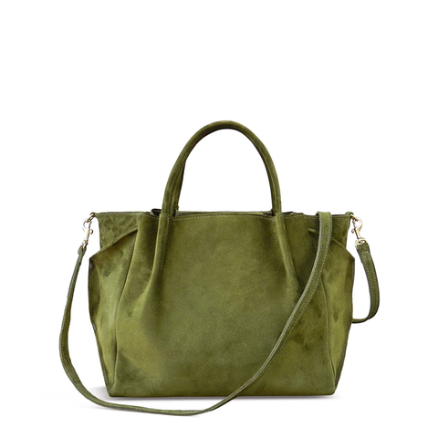 Zoe Tote in Avocado Italian Leather Backed Suede