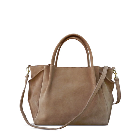 Zoe Tote in Amphora Italian Leather Backed Suede