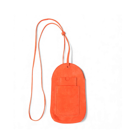 Paulina Phone Bag in Tangelo Italian Leather Backed Suede