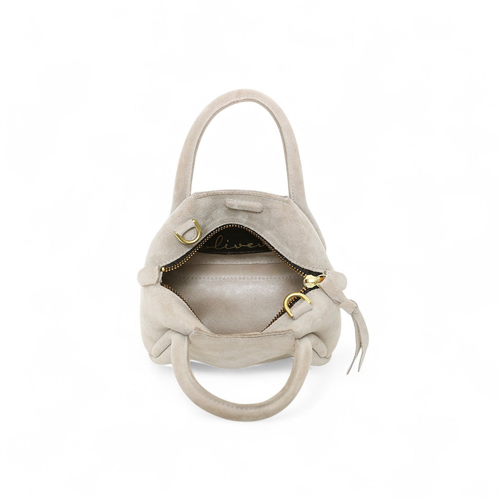Mini Taya Top Handle Crossbody in Moonbeam Italian Leather Backed Suede