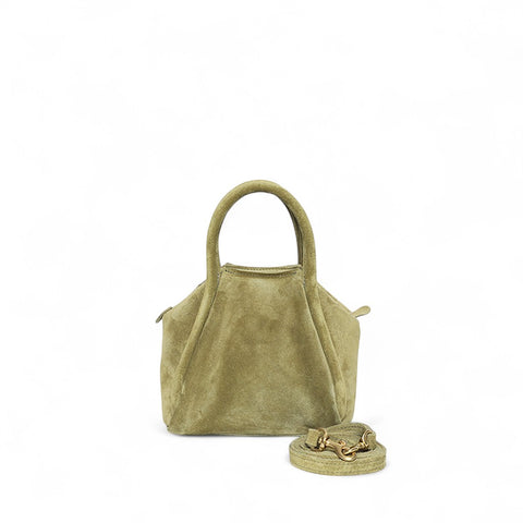 Mini Taya Top Handle Crossbody in Olive Italian Leather Backed Suede