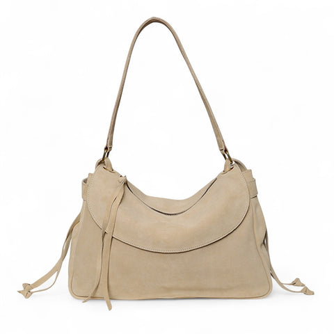 Reese Large Slouchy Shoulder in Macadamia Italian Leather Backed Suede