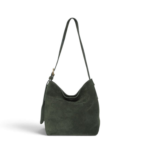 Midi Gabriella Shoulder Bag in Forest Italian Leather Backed Suede