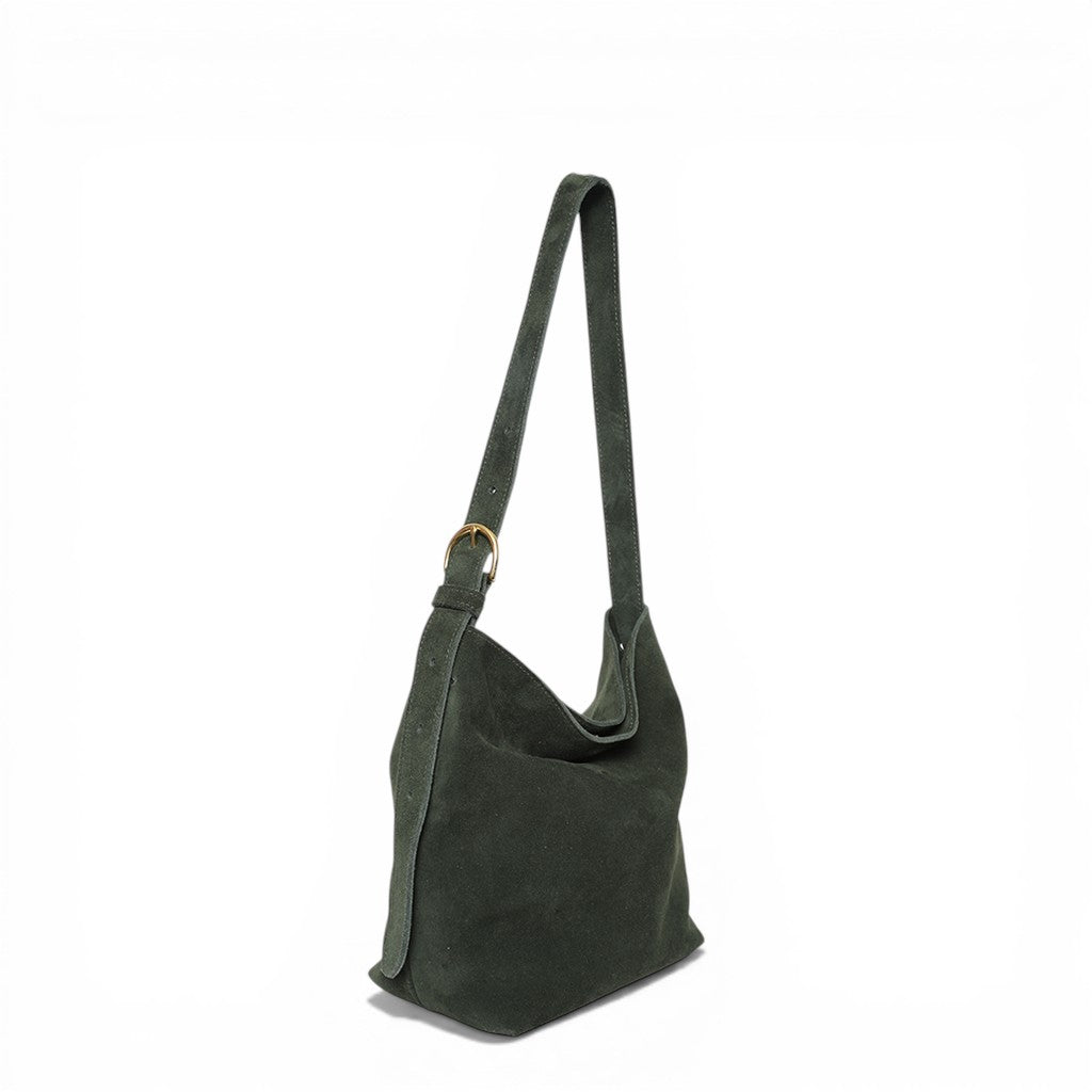Midi Gabriella Shoulder Bag in Forest Italian Leather Backed Suede