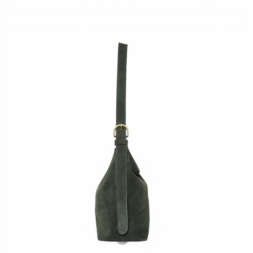 Midi Gabriella Shoulder Bag in Forest Italian Leather Backed Suede