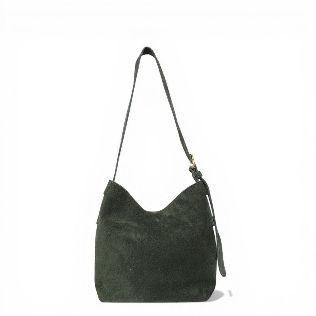 Midi Gabriella Shoulder Bag in Forest Italian Leather Backed Suede
