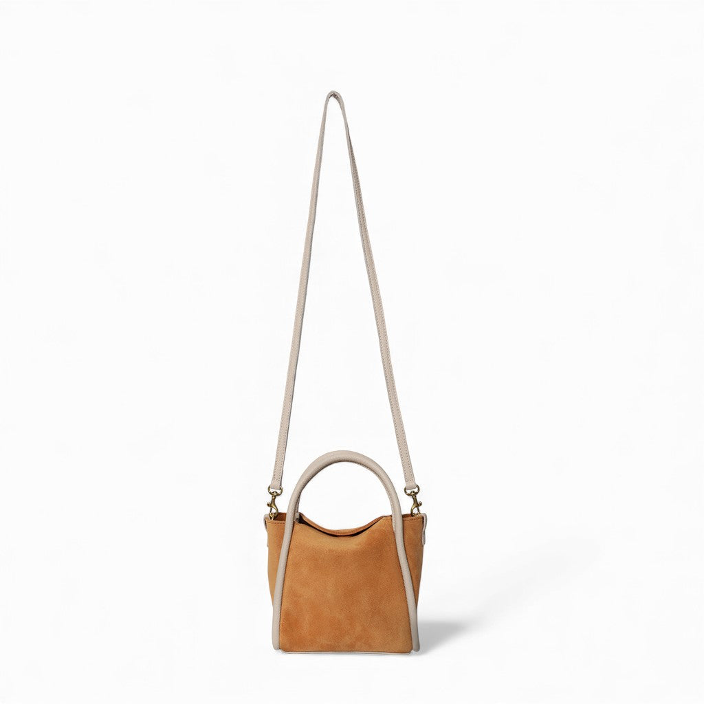 Mini Serena Satchel Crossbody in Cuoio Italian Leather Backed Suede with Lamb Italian Buffalo Cowhide