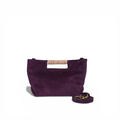 Mini Ella Wrapped Handle Crossbody in Aubergine Italian Leather Backed Suede