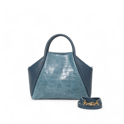 Taya Top Handle Crossbody in Denim Croco Embossed Cowhide