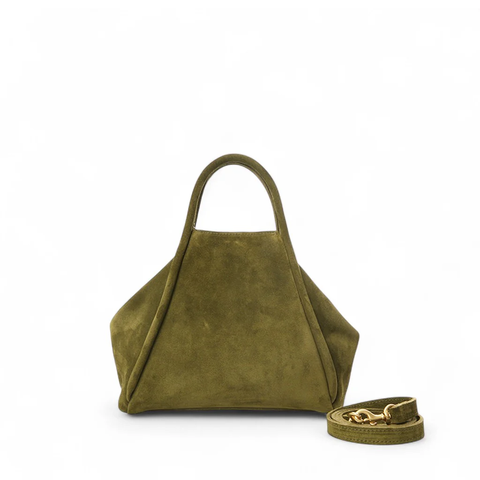 Taya Top Handle Crossbody in Avocado Italian Leather Backed Suede