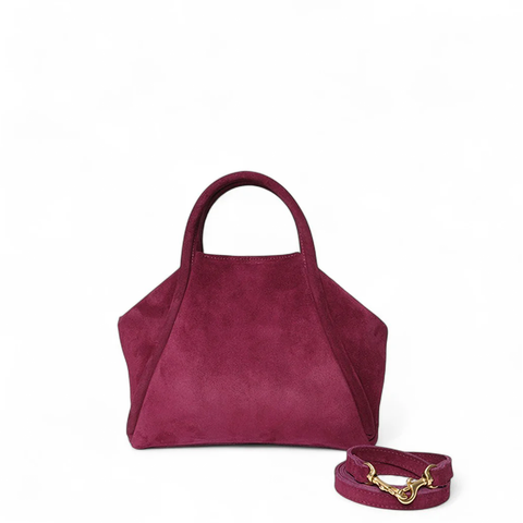 Taya Top Handle Crossbody in Mulberry Italian Leather Backed Suede