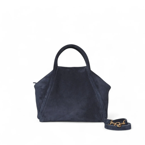 Taya Top Handle Crossbody in Midnight Blue Italian Leather Backed Suede