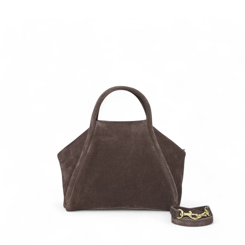 Taya Top Handle Crossbody in Ganache Italian Leather Backed Suede