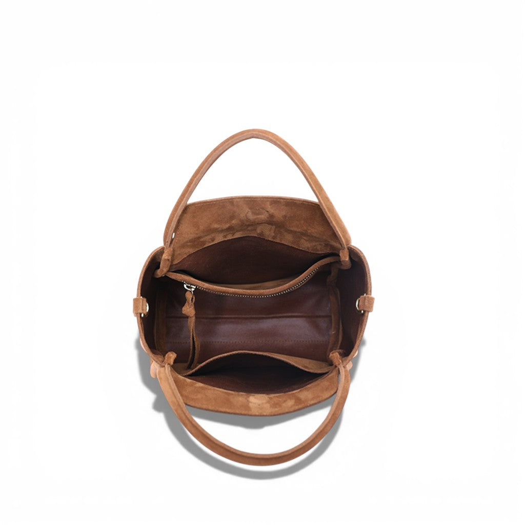 Serena Satchel Crossbody in Saddle Italian Leather Backed Suede