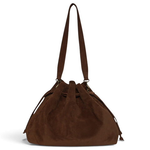Aurelia Drawstring in Espresso Italian Leather Backed Suede