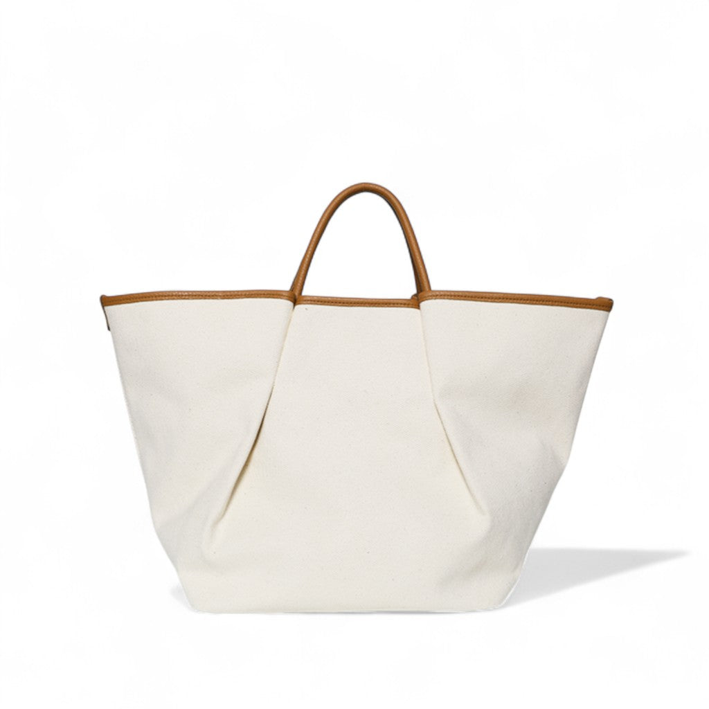 Soleil Day Tote with Crossbody in Natural Canvas with Miel Buffalo Cowhide