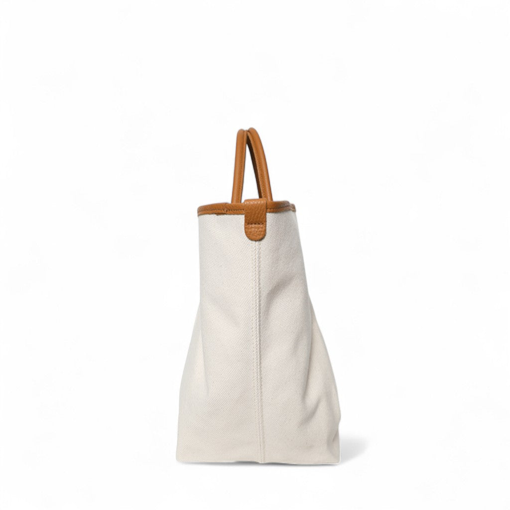 Soleil Day Tote with Crossbody in Natural Canvas with Miel Buffalo Cowhide