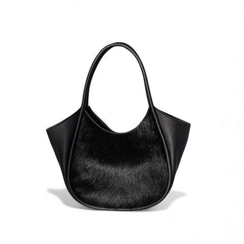 Eden Tote in Black Natural Haircow with Black Buffalo Cowhide