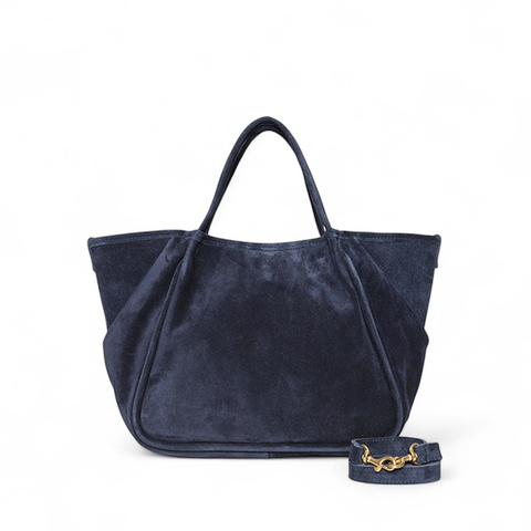 Vittoria Tote in Midnight Italian Leather Backed Suede