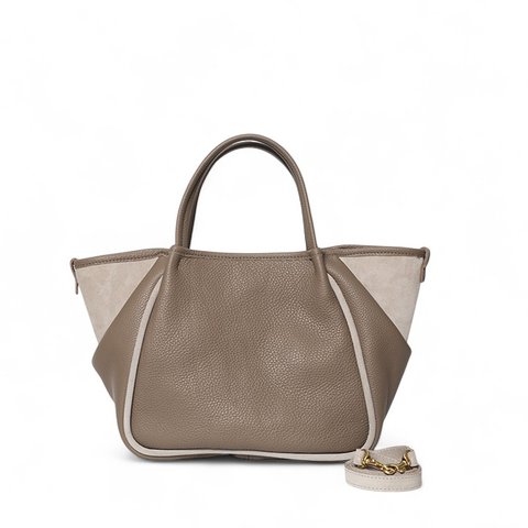 Vittoria Tote in Portobello Italian Buffalo Cowhide with Moonbeam Italian Leather Backed Suede