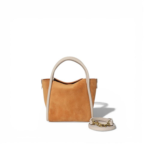 Mini Serena Satchel Crossbody in Cuoio Italian Leather Backed Suede with Lamb Italian Buffalo Cowhide