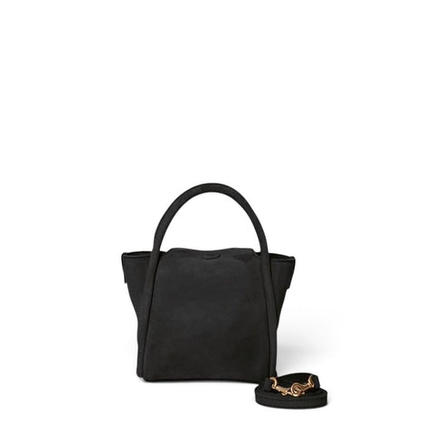 Mini Serena Satchel Crossbody in Black Italian Leather Backed Suede
