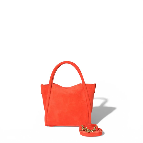 Mini Serena Top Handle Crossbody in Tangelo Italian Leather Backed Suede