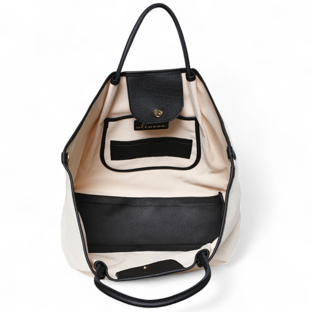 Soleil Weekender with Crossbody in Natural Canvas with Black Buffalo Cowhide